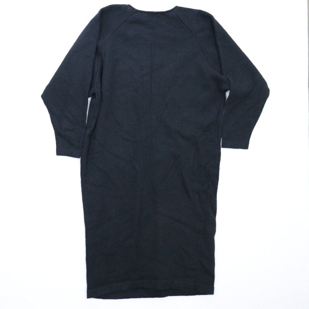 Vintage Black Sweater Dress Wool Rabbit SZ M Lagenlook Cozycore Pockets Modest - Picture 2 of 10